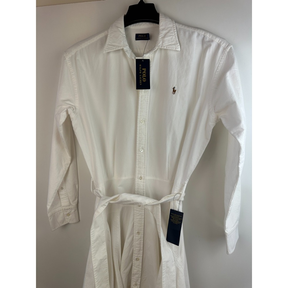 Polo Ralph Lauren Cotton Oxford Shirtdress Belted White Size 8 Old Money Preppy - Picture 5 of 13